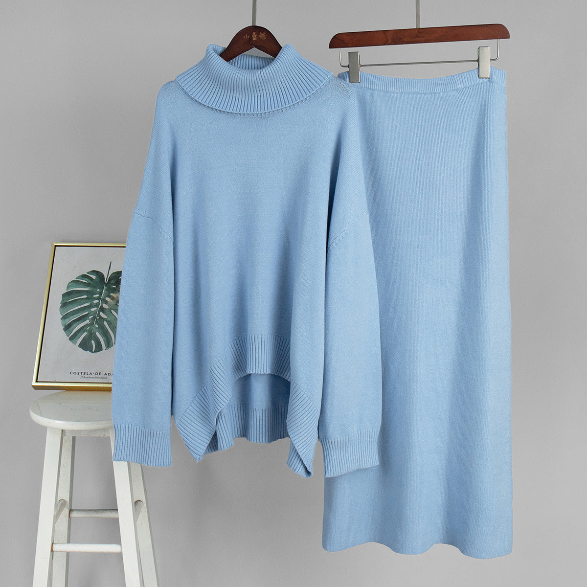 Turtleneck Sweater Skirt Set Women Autumn Winter Loose Knitted Two Piece Sweater Set Women Bella Mia