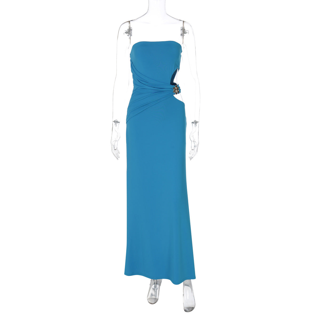 Summer Women Clothing Sexy Cutout Stitching Metal Decoration Cropped Outfit Strapless Long Type Dress Women Bella Mia