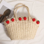 Cute Strawberry Portable Vegetable Basket Bag Hand Carrying Large Capacity Straw Bag Vacation Beach Bag Hand Woven Bag Bella Mia