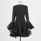 Spring Ruffles Design Waist Tight Slimming Flared Sleeves Dress Women Bella Mia