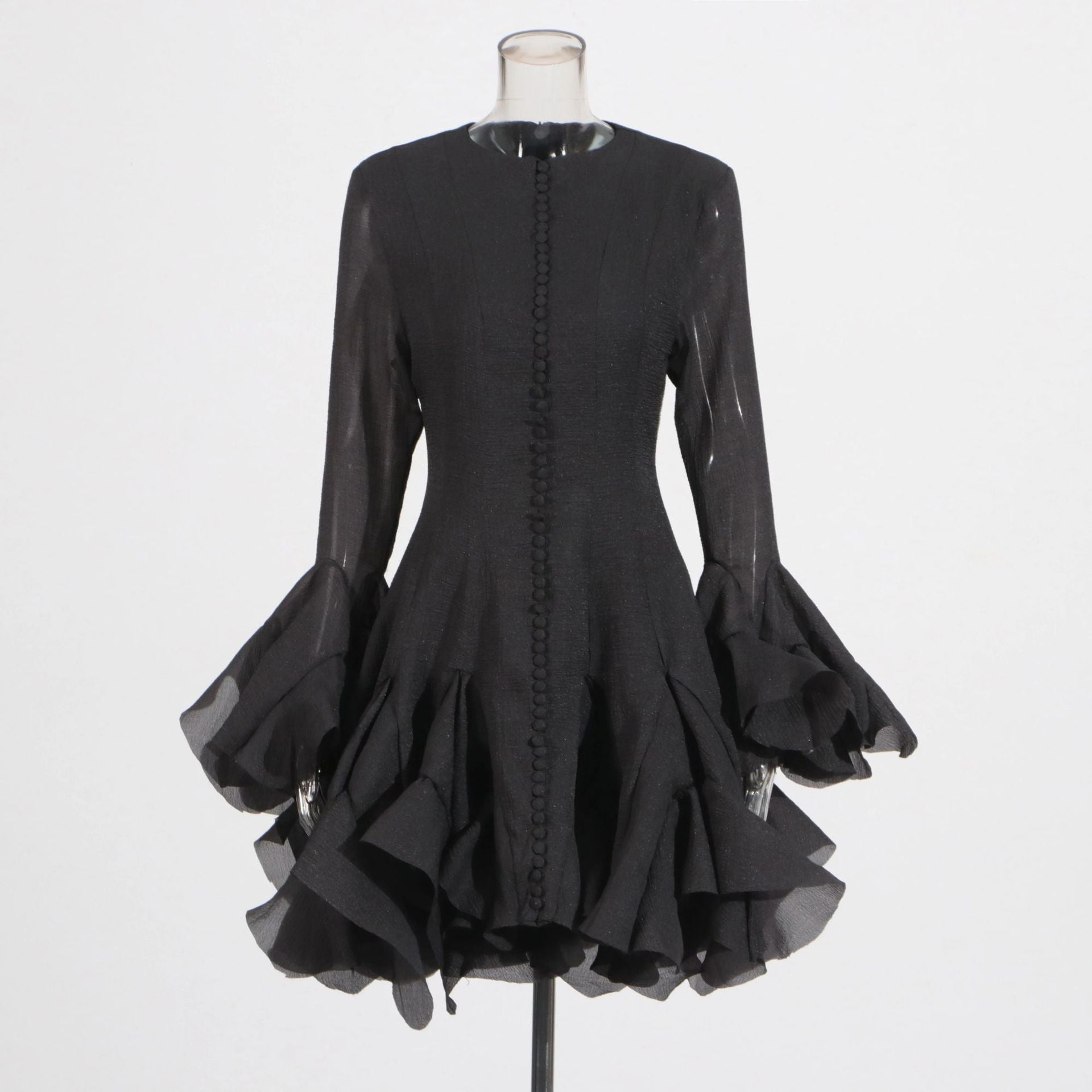 Spring Ruffles Design Waist Tight Slimming Flared Sleeves Dress Women Bella Mia