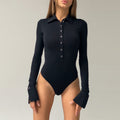 Trend Sexy Slim Long Sleeve Button Collared Bodysuit Autumn Winter Women Clothing Bella Mia
