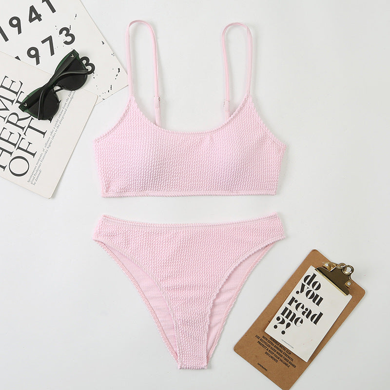 Wave Pattern Lady Sexy Split Triangle Strap Bikini Beach Nightclub Swimsuit