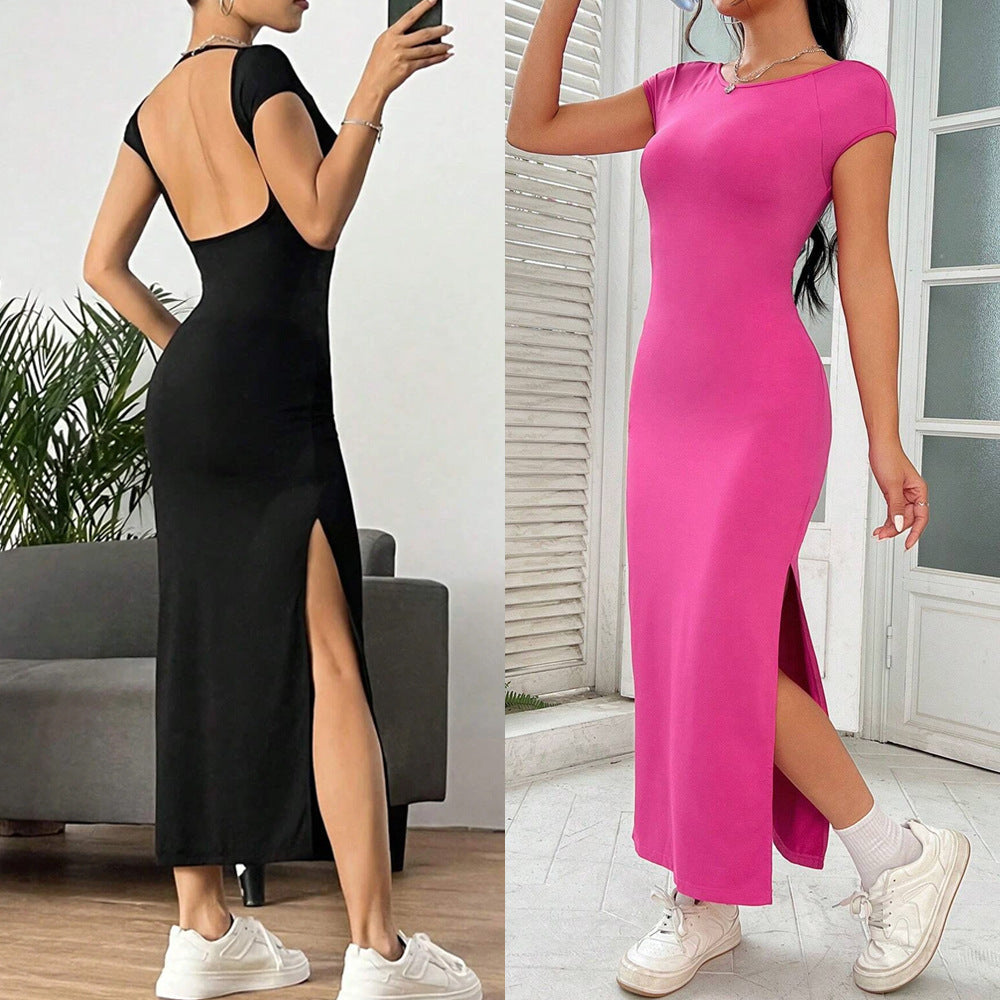 Women Clothing Spring Summer Slim Fit Sexy Backless Sheath Split Sleeveless Dress Bella Mia