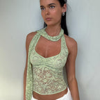 Women Clothing Summer Sexy Lace See through Decorative Ribbon Short Halterneck Vest Top Bella Mia