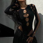 Autumn Women Clothes Sexy Sexy Hollow Out Cutout Slim Figure Flattering Jumpsuit Bella Mia