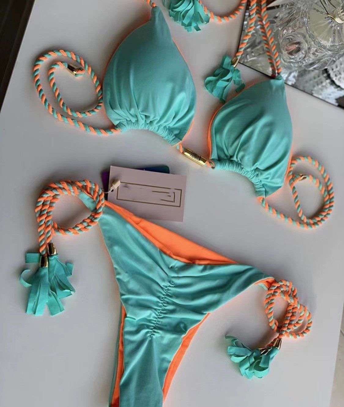 Backless Braid Rope Bikini Triangle Swimsuit Multi-Color Swimwear Bella Mia