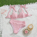 Swimwear Sexy Bikini Solid Color High Waist Thickened Bow Swimsuit Bella Mia