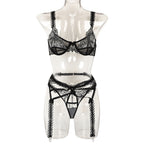 Sexy Three Piece Set Spring Embroidery Mesh Stitching Cute Lace Shoulder Strap Waist Seal Underwear Bella Mia