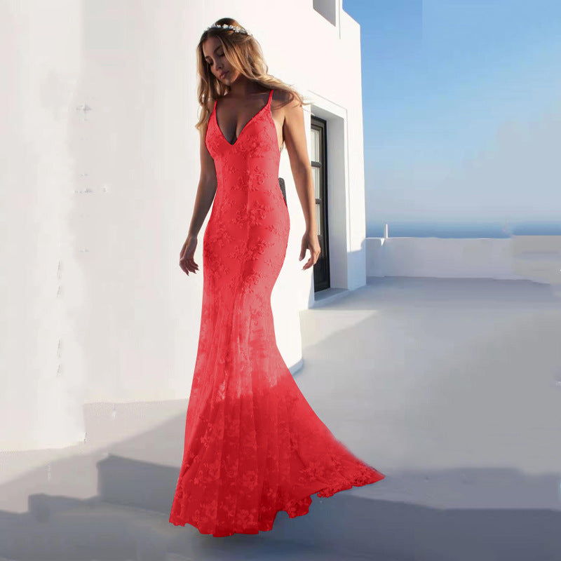 Women Sexy V neck White Cami Maxi Dress Bella Mia