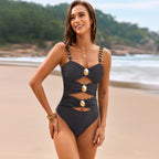 Swimsuit Solid Color Stitching Metal Buckle Swimsuit One Piece Swimsuit Bella Mia