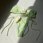 Solid Color Rose Tube Top Drawstring Strap Split Swimsuit Bikini Bella Mia