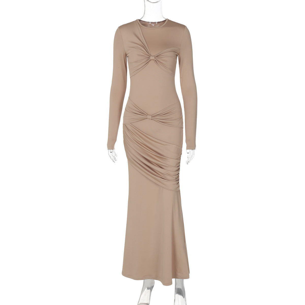 Western Women Clothing Autumn Winter Fashionable Elegant Slim Pleated round Neck Long Sleeved Dress Women Bella Mia