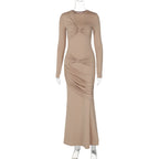 Western Women Clothing Autumn Winter Fashionable Elegant Slim Pleated round Neck Long Sleeved Dress Women Bella Mia