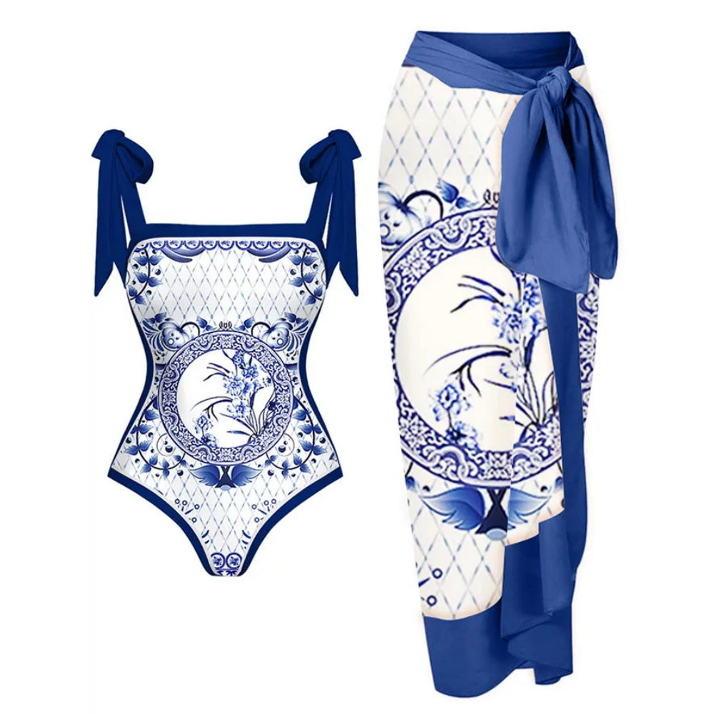 Swimsuit Multi Color Printed Sheath Gauze Skirt Anti-Exposure Two Piece Sun Protection Swimsuit for Women Bella Mia