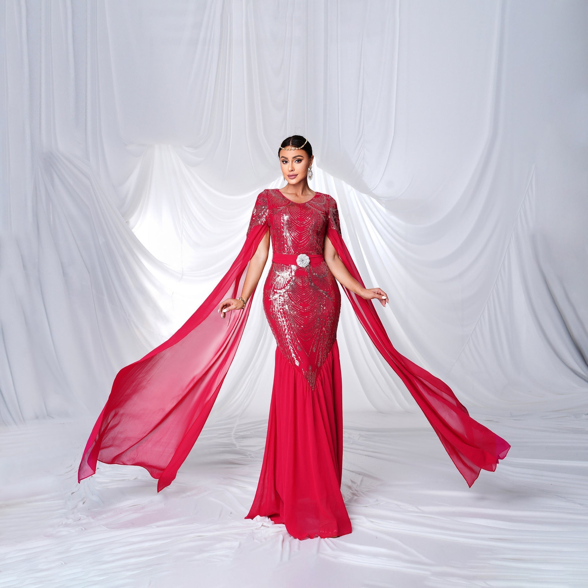 Women Clothing High End Long Sleeved round Neck Sequ Slim Fit Sheath Cocktail Fishtail Evening Dress Bella Mia