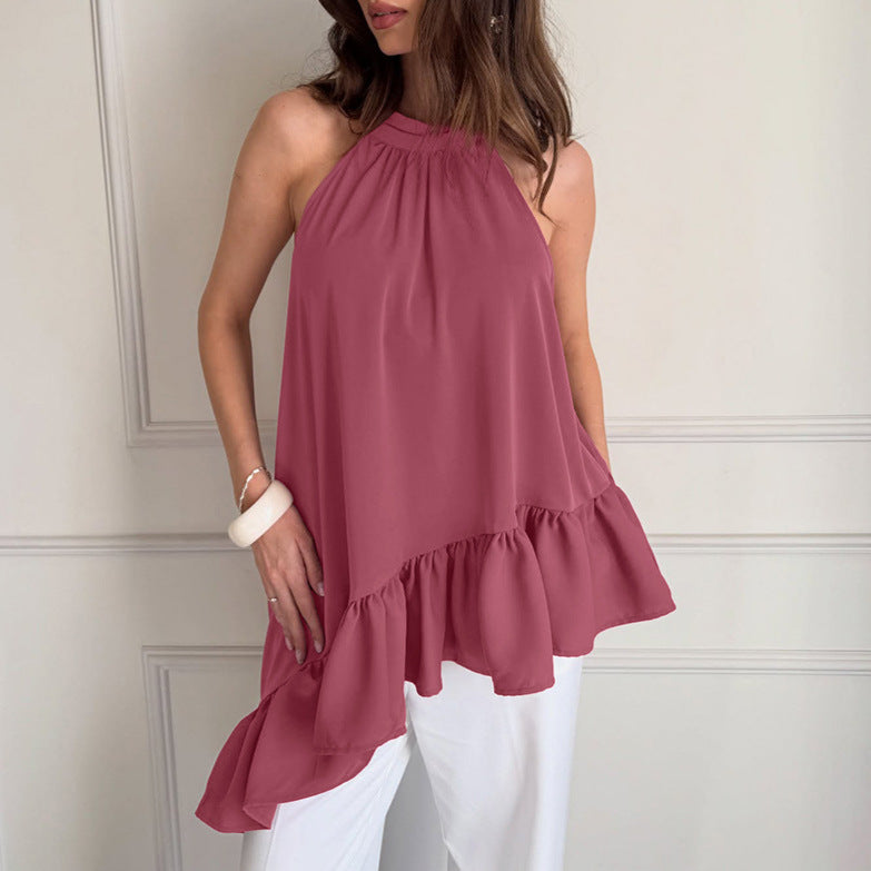 Summer Loose Slimming Irregular Asymmetric Design Halter Sleeveless Vest Women Chiffon Shirt Top Bella Mia