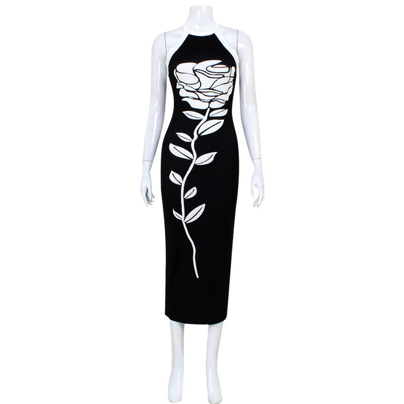 Sexy Sleeveless Halter Slim Print Dress Maxi Dress Women Bella Mia