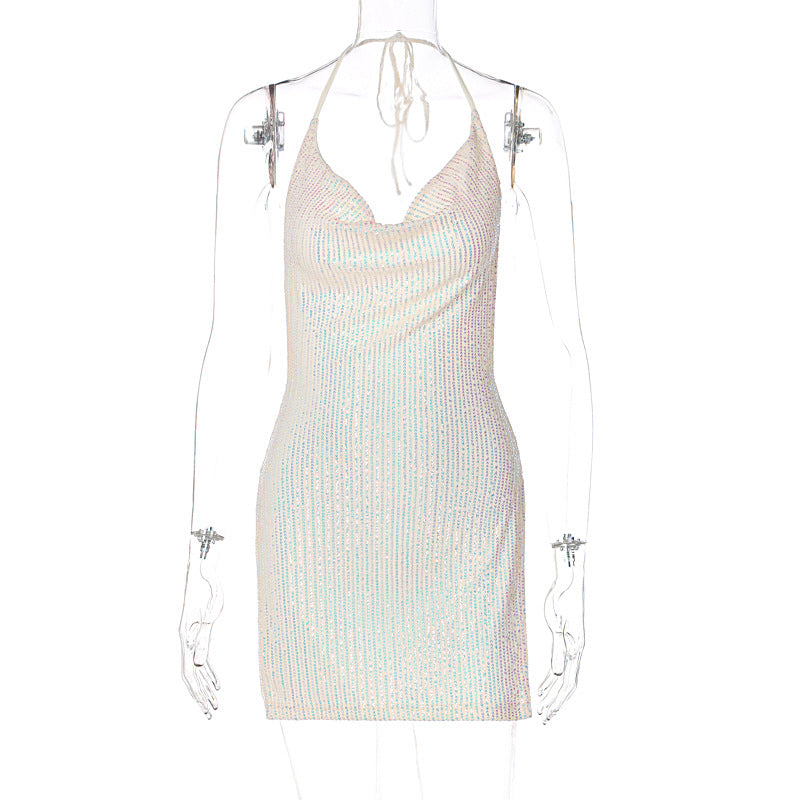 Fried Street Sexy Backless Hollow Out Cutout out Halter Slimming Short Women Dress Bella Mia