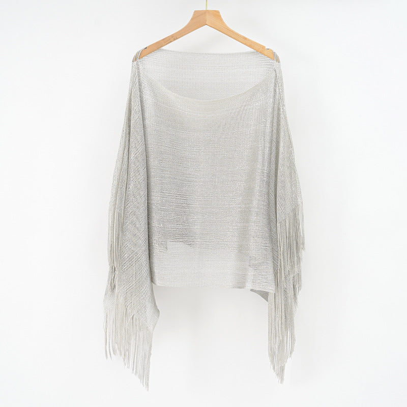 Summer Hollow Out Cutout Tassel Solid Color Blouse Shawl Tassel Scarf Bella Mia
