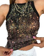 Sequin Leopard Print Women Vest Sexy Cropped Cropped Outfit Color Matching Sleeveless Top Women Bella Mia