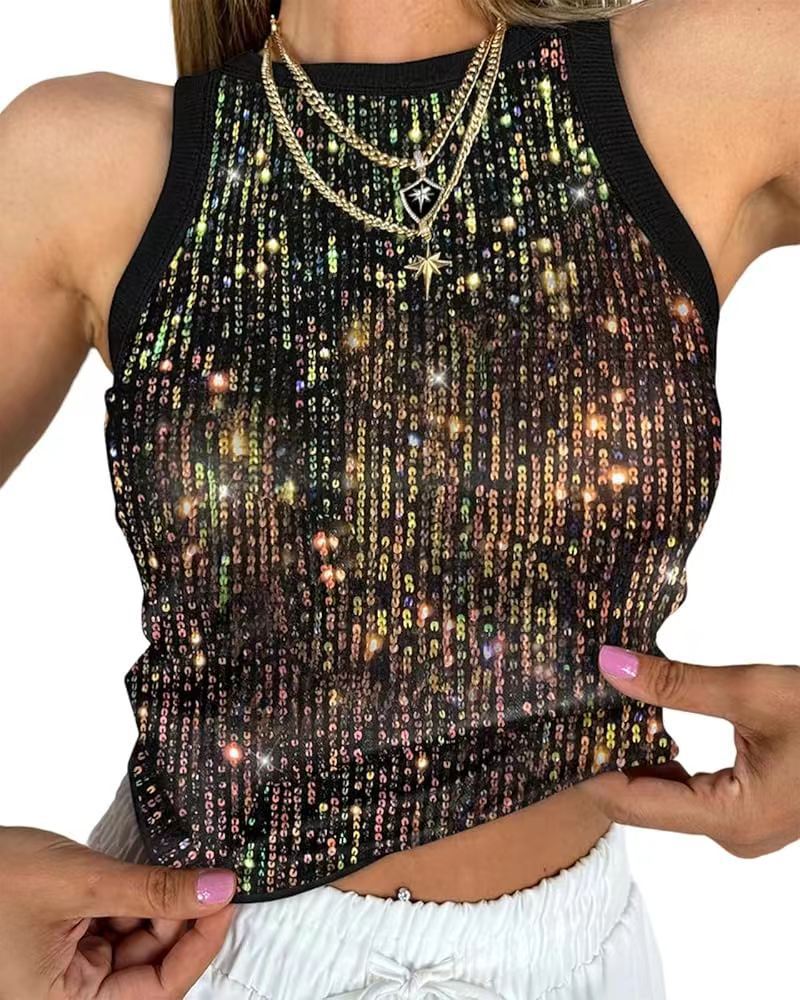Sequin Leopard Print Women Vest Sexy Cropped Cropped Outfit Color Matching Sleeveless Top Women Bella Mia