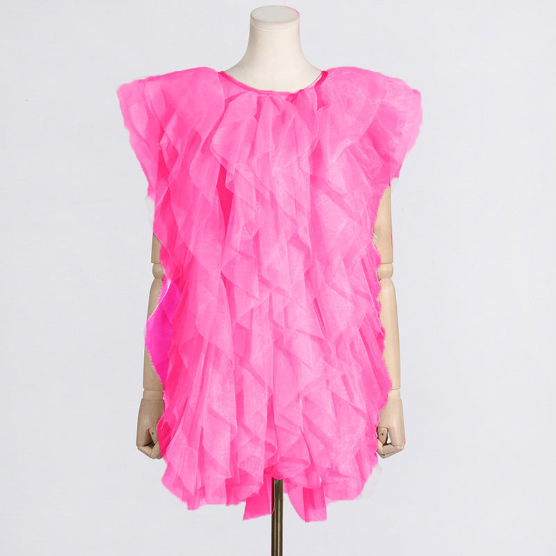 Irregular Asymmetric Ruffled Stitching See through Organza Sleeveless Sexy Dress Women Bella Mia