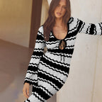 Knitted Dress Striped Sexy Hollow Out Cutout out Tied Beach Seaside Dress Bella Mia