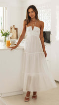 Women V neck Brace Maxi Dress Elegant Shoulder Baring Sleeveless Sling Bella Mia