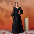 Women Clothing Advanced Long Sleeve V neck Lace Cocktail Large Swing Evening Dress Bella Mia