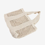 Casual Large Capacity Cotton Thread Woven Bag Hollow Out Cutout Straw Bag Seaside Vacation Beach Bag Mesh Shoulder Bag Bella Mia