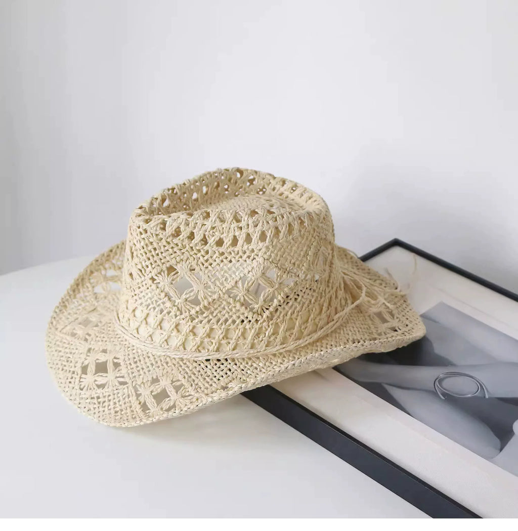 New Arrival Hand-Woven Straw Hat Cut Out Summer Sun Protection for Men and Women Sun Hat Western Cowboy Hat Outdoor All-Matching Hat