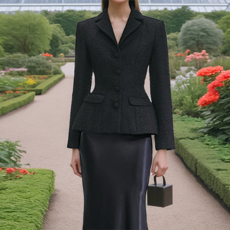French Two Piece Set Autumn Waist Slimming Single Breasted Long Sleeve Elegant Skirt Set Women Bella Mia
