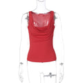 Women Clothing Spring Summer Sexy U Collar Pleated Slim Fit All Match Small Tank Top Bella Mia