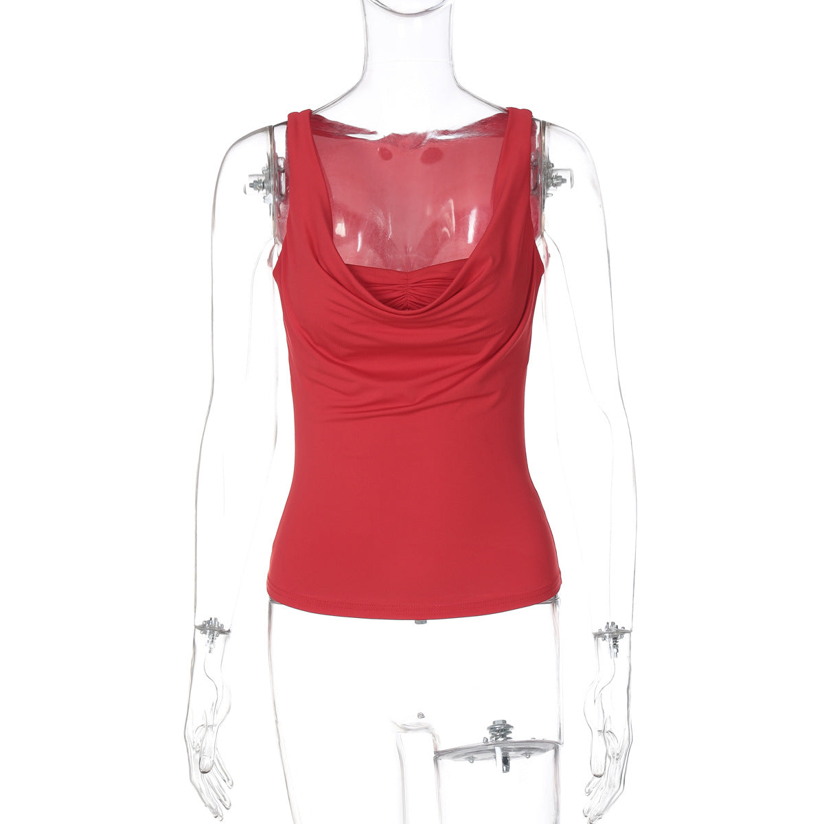 Women Clothing Spring Summer Sexy U Collar Pleated Slim Fit All Match Small Tank Top Bella Mia