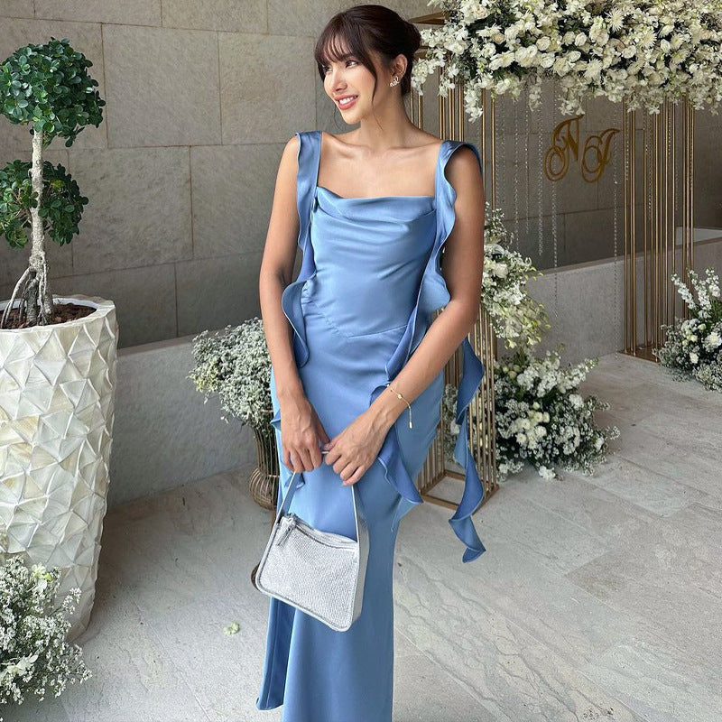 Women Clothing Spring Summer Sexy Backless Solid Color Ribbon Dress Bella Mia