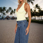 Sexy Top Summer Beach Yellow Lace Halter Strap Slim Fit Short Vest Women Outer Wear Bella Mia