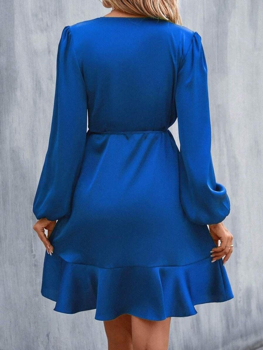 V neck Dress Satin Waist Tight Low Cut Casual Midi Dress Sweet Women Clothing Bella Mia