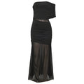 Spring Diagonal Collar Cold Shoulder Elegant Sexy Mesh Stitching Slim Dress Bella Mia