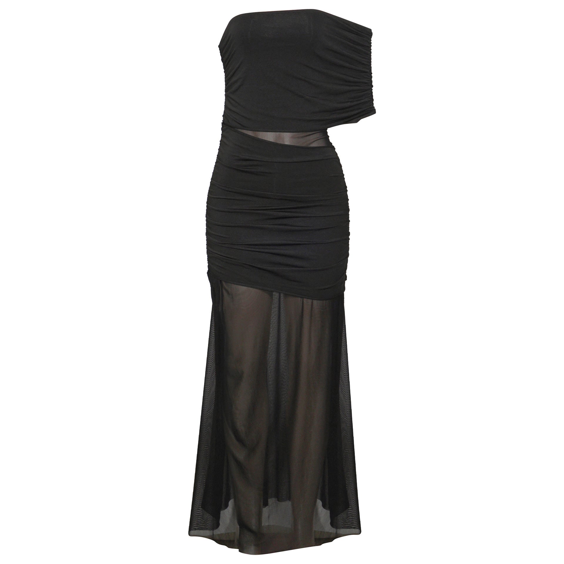 Spring Diagonal Collar Cold Shoulder Elegant Sexy Mesh Stitching Slim Dress Bella Mia