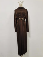 Fall Retro Metal Decorative Waist Slimming Half Turtleneck High Waist Maxi Dress for Women Bella Mia