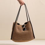 French Large Capacity Straw Bag Niche Solid Color Straw Bag Woven Bag Women Vacation Beach Bag Shoulder Bag Bella Mia