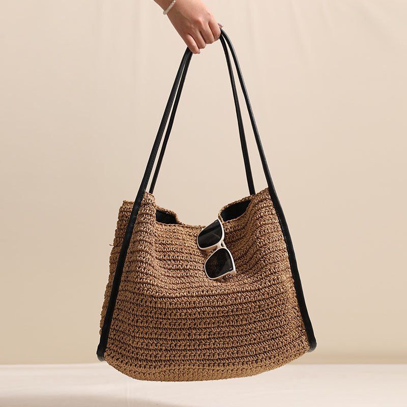 French Large Capacity Straw Bag Niche Solid Color Straw Bag Woven Bag Women Vacation Beach Bag Shoulder Bag Bella Mia