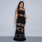 Sleeveless Dress Tribute Stitching Mesh Drilling Solid Color Dress Women Sexy Dress Bella Mia