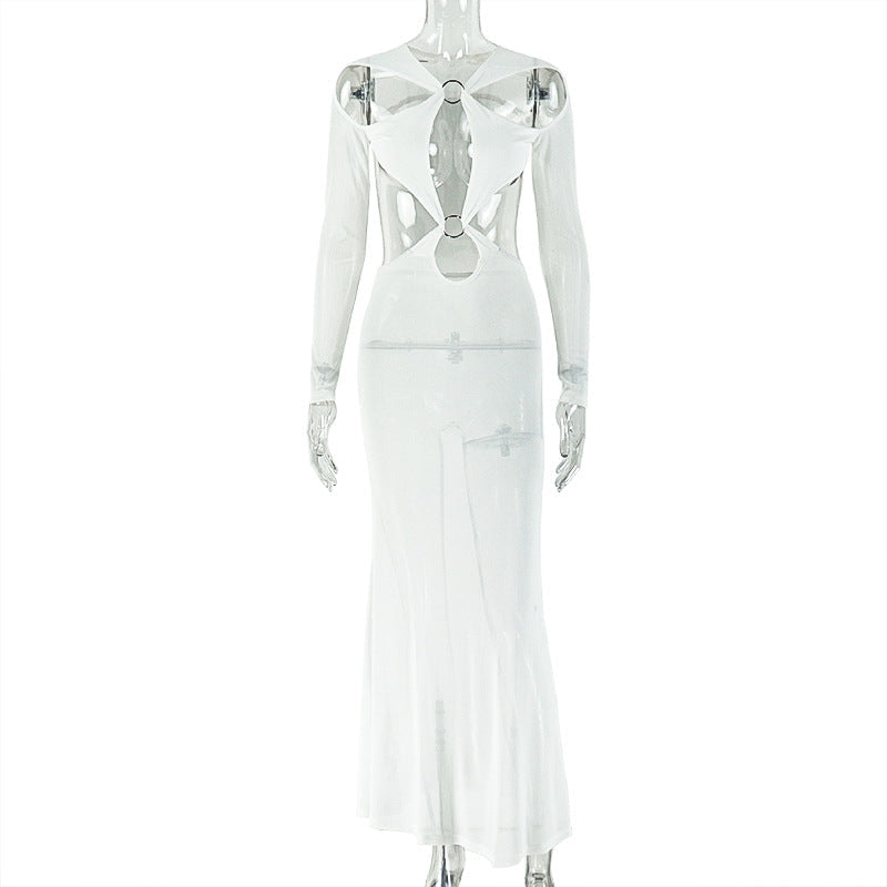 Women Sheath Personality Backless One Step Dress V neck Long Sleeve Design Dress