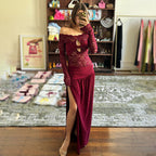 Summer Arrival off Neck Lace Maxi Dress Sexy High Split Pleated Dress for Women Bella Mia