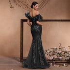 Elegant Ruffle Sleeve Sequin Elegant Cocktail Party Dinner Dress Backless Luxury Fishtail Graduation Evening Bella Mia