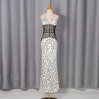 High Grade Elegant Polka Dot Lace Patchwork Waist Slimming Halter Sexy Dress Women Bella Mia