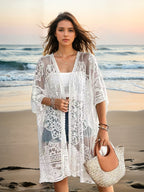 Women's Clothing Sexy See through Water Soluble Lace Embroidered Cardigan Beach Bikini Sun Protective Blouse Bella Mia