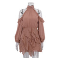 Elegant Chiffon Dress Women Halter Off the Shoulder Long Sleeve High Waist A line Dress Bella Mia